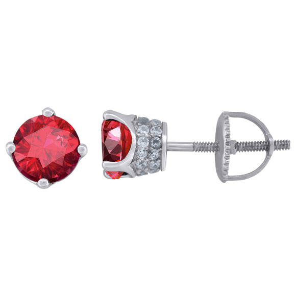 925 Sterling Silver Womens Red Cubic Zirconia 6mm Round Classic Studs Earrings