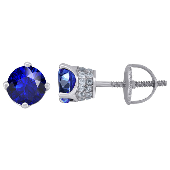925 Sterling Silver Womens Royal Blue Cubic Zirconia 6mm Round Classic Studs Earrings