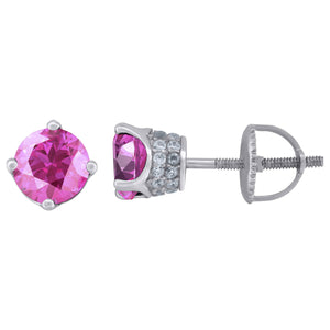 925 Sterling Silver Womens Pink Cubic Zirconia 6mm Round Classic Studs Earrings