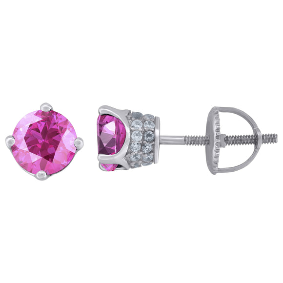 925 Sterling Silver Womens Pink Cubic Zirconia 6mm Round Classic Studs Earrings