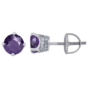 925 Sterling Silver Womens Purple Cubic Zirconia 6mm Round Classic Studs Earrings