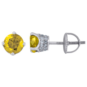 925 Sterling Silver Womens Yellow Cubic Zirconia 6mm Round Classic Studs Earrings