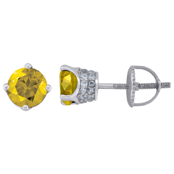 925 Sterling Silver Womens Yellow Cubic Zirconia 6mm Round Classic Studs Earrings