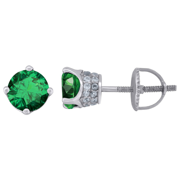 925 Sterling Silver Womens Green Cubic Zirconia 6mm Round Classic Studs Earrings