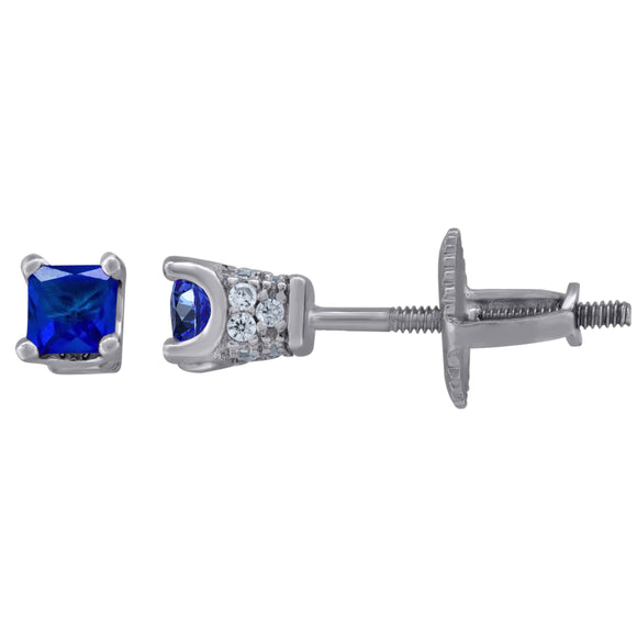 925 Sterling Silver Womens Royal Blue Princess Cut Cubic Zirconia 3mm Square Classic Studs Earrings
