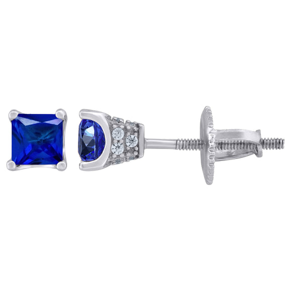 925 Sterling Silver Womens Royal Blue Princess Cut Cubic Zirconia 4mm Square Classic Studs Earrings
