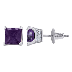 925 Sterling Silver Womens Purple Princess Cut Cubic Zirconia 6mm Square Classic Studs Earrings