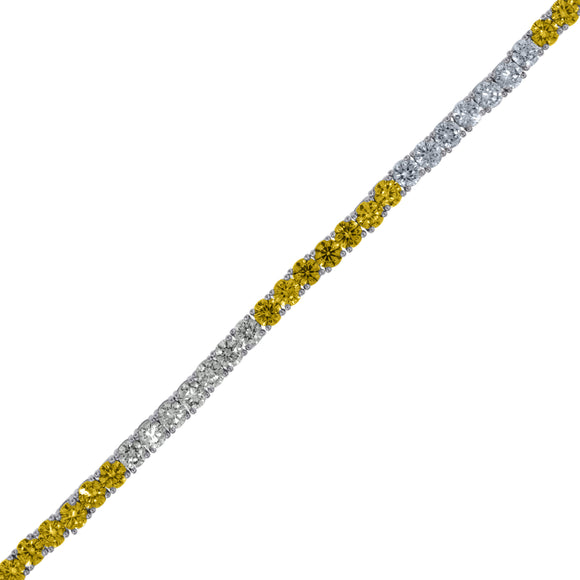 925 Sterling Silver Women Yellow & White Cubic Zirconia Tennis 4mm Bracelet Size 8 Inches