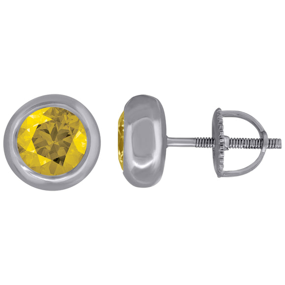 925 Sterling Silver Womens Yellow Cubic Zirconia Round Bezel Setting Studs Earrings