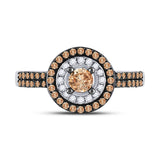 10kt White Gold Womens Round Brown Diamond Circle Solitaire Ring 3/4 Cttw