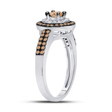 10kt White Gold Womens Round Brown Diamond Circle Solitaire Ring 3/4 Cttw