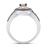 10kt White Gold Womens Round Brown Diamond Circle Solitaire Ring 3/4 Cttw