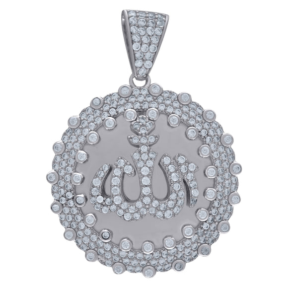 925 Sterling Silver Unisex Cubic Zirconia Religious Allah Charm Pendant