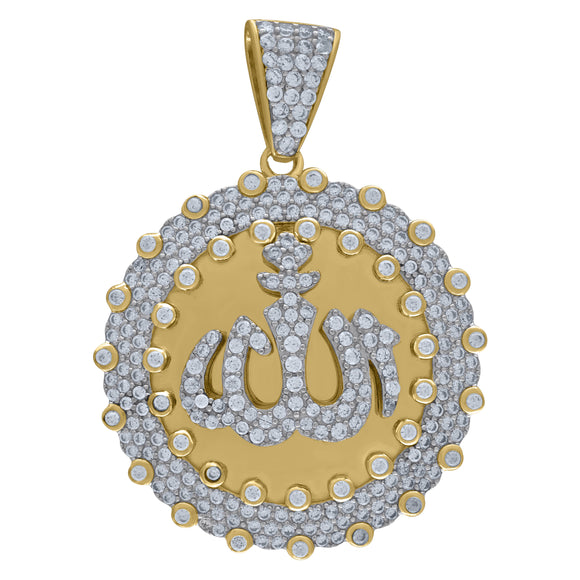 925 Sterling Silver Yellow-tone Unisex Cubic Zirconia Religious Allah Charm Pendant