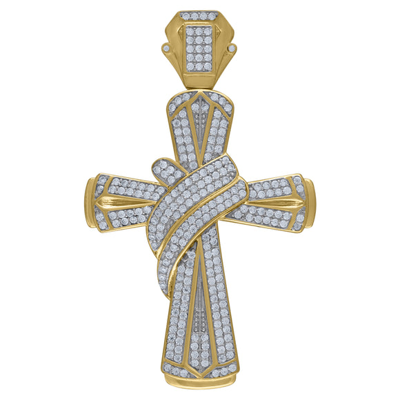 925 Sterling Silver Yellow-tone Unisex CZ Cross Religious Charm Pendant