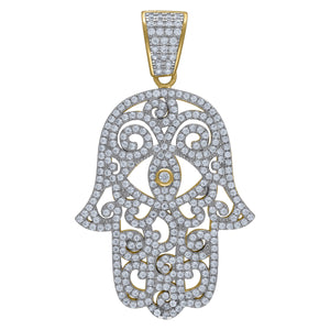 925 Sterling Silver Yellow-tone Unisex Cubic Zirconia Religious Hamsa Charm Pendant