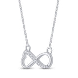 10kt White Gold Womens Round Diamond Infinity Heart Necklace 1/12 Cttw