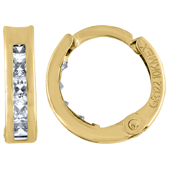 10kt Yellow Gold Womens Princess-cut Cubic Zirconia Huggie Hoop Earrings
