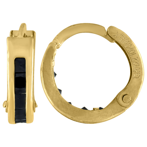 10kt Yellow Gold Womens Princess-cut Black Cubic Zirconia Huggie Hoop Earrings