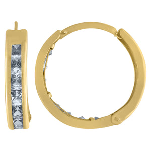 10kt Yellow Gold Womens Princess-cut Cubic Zirconia Huggie Hoop Earrings