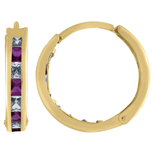 10kt Yellow Gold Womens Princess-cut Purple Cubic Zirconia Huggie Hoop Earrings