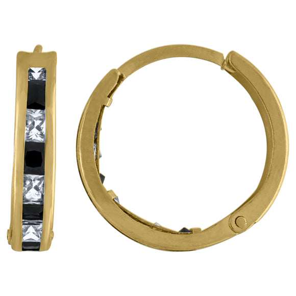 10kt Yellow Gold Womens Princess-cut Black Cubic Zirconia Huggie Hoop Earrings