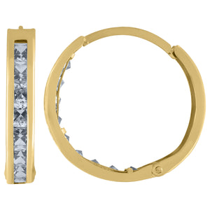 10kt Yellow Gold Womens Princess-cut Cubic Zirconia Huggie Hoop Earrings