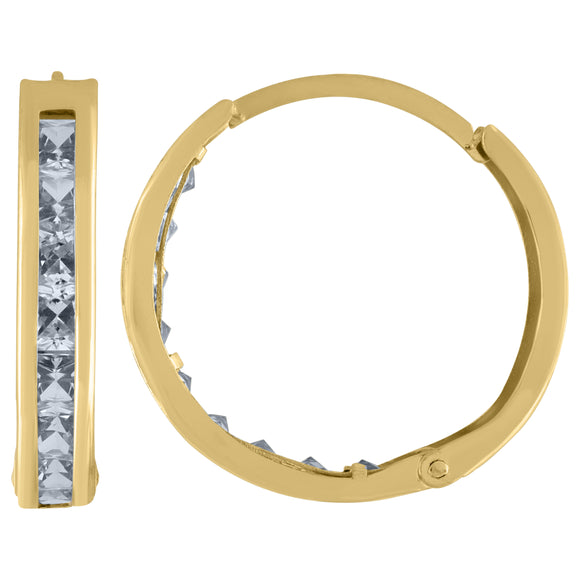 10kt Yellow Gold Womens Princess-cut Cubic Zirconia Huggie Hoop Earrings