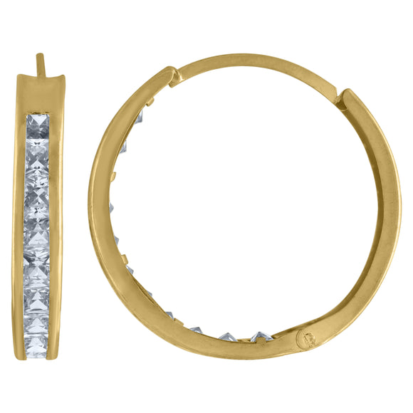 10kt Yellow Gold Womens Princess-cut Cubic Zirconia Huggie Hoop Earrings
