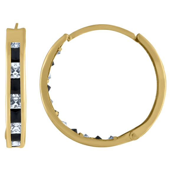 10kt Yellow Gold Womens Princess-cut Black Cubic Zirconia Huggie Hoop Earrings