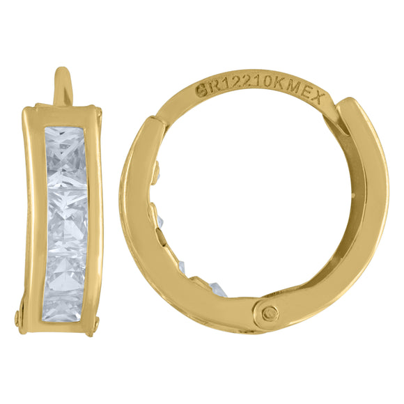 10kt Yellow Gold Womens Princess-cut Cubic Zirconia Huggie Hoop Earrings