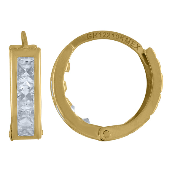 10kt Yellow Gold Womens Princess-cut Cubic Zirconia Huggie Hoop Earrings