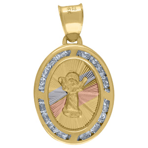10kt Tri-Color Gold Unisex Cubic Zirconia Cubic-zirconia Religious Oval Charm Pendant