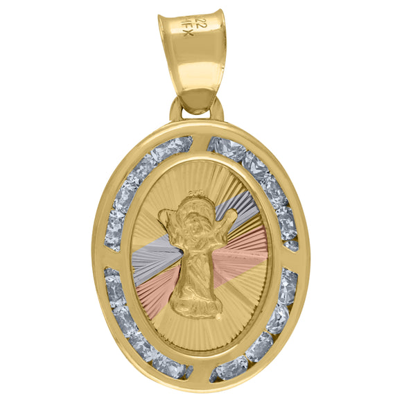10kt Tri-Color Gold Unisex Cubic Zirconia Cubic-zirconia Religious Oval Charm Pendant