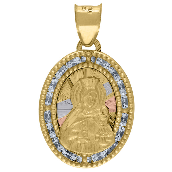 10kt Tri-Color Gold Unisex Cubic Zirconia Cubic-zirconia Saint Barbara Religious Oval Charm Pendant