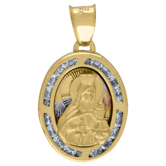 10kt Tri-Color Gold Unisex Cubic Zirconia Cubic-zirconia Saint Barbara Religious Oval Charm Pendant