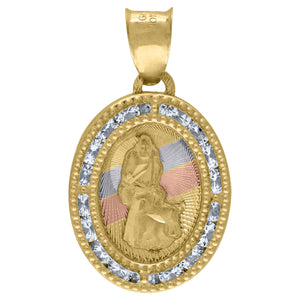 10kt Tri-Color Gold Unisex Cubic Zirconia Cubic-zirconia Religious Oval Charm Pendant