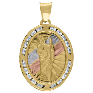 10kt Tri-Color Gold Unisex Cubic Zirconia Cubic-zirconia Saint John Baptist Religious Oval Charm Pendant