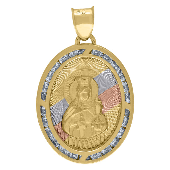 10kt Tri-Color Gold Unisex Cubic Zirconia Cubic-zirconia Saint Barbara Religious Oval Charm Pendant