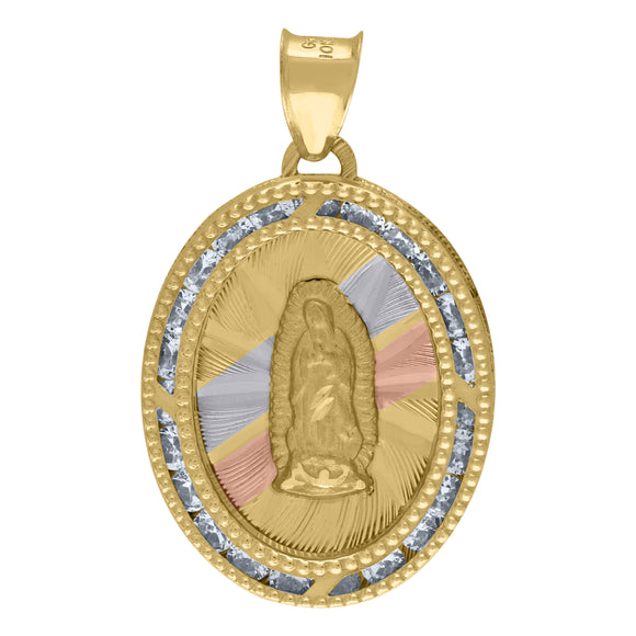 10kt Tri-Color Gold Unisex Cubic Zirconia Cubic-zirconia Lady Of Guadalupe Religious Oval Charm Pendant