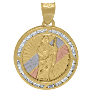 10kt Tri-Color Gold Unisex Cubic Zirconia Cubic-zirconia Saint Jude Religious Round Charm Pendant
