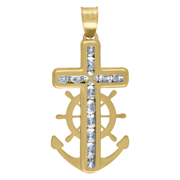 10kt Yellow Gold Unisex Cubic Zirconia Cubic-zirconia Mariner Cross Religious Charm Pendant
