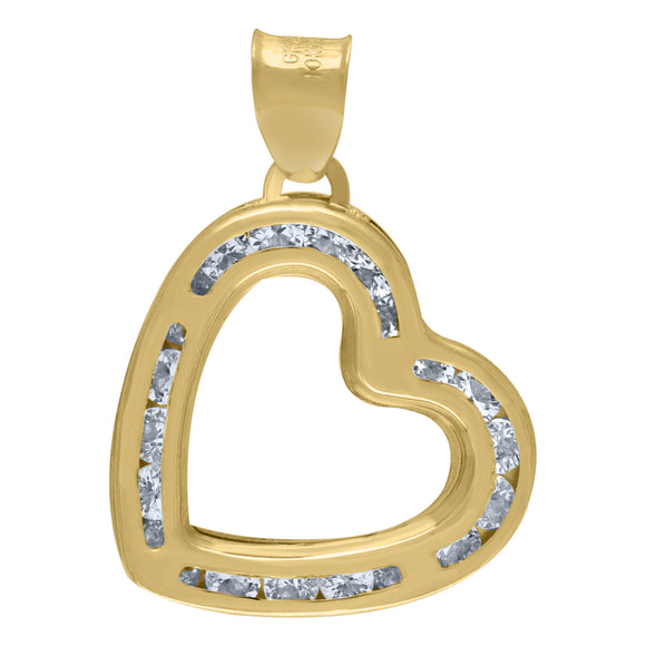 10kt Yellow Gold Womens Cubic Zirconia Cubic-zirconia Love Heart Charm Pendant