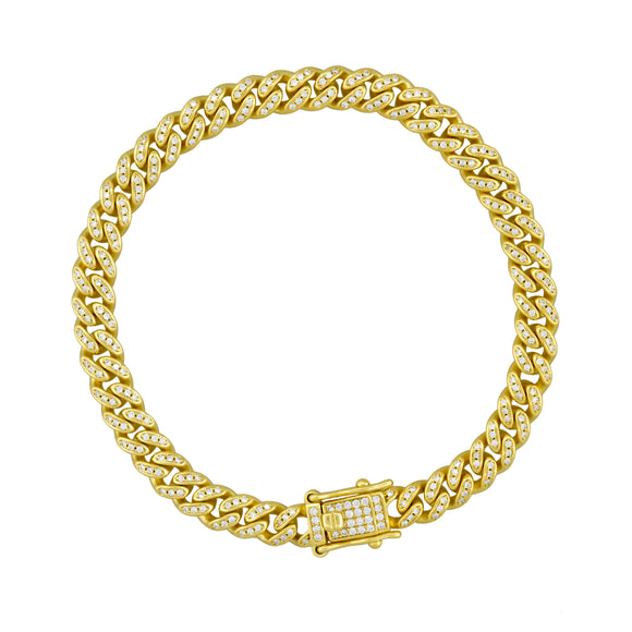 925 Sterling Silver Yellow-Tone Men Cubic Zirconia Iced Miami Cuban 6.5Mm Bracelet Size 9 Inches