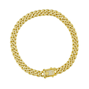 925 Sterling Silver Yellow-Tone Men Cubic Zirconia Iced Miami Cuban 6.5Mm Bracelet Size 8 Inches