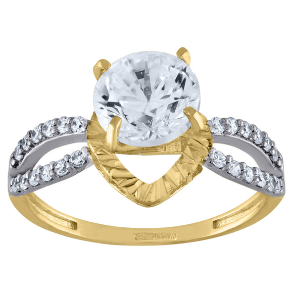10kt Two-tone Gold Womens Round Cubic Zirconia DC Heart Engagement Ring