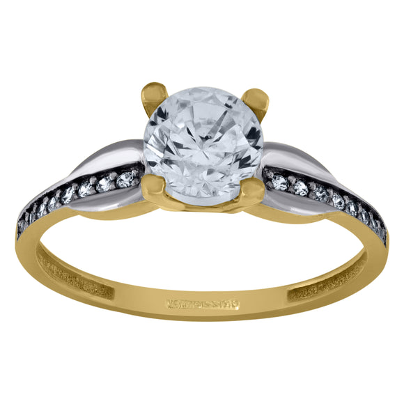 14kt Two-tone Gold Womens Cubic Zirconia Polished Finish Engagement Ring