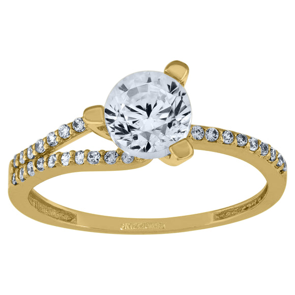 10kt Yellow Gold Womens Round Cubic Zirconia Engagement Ring