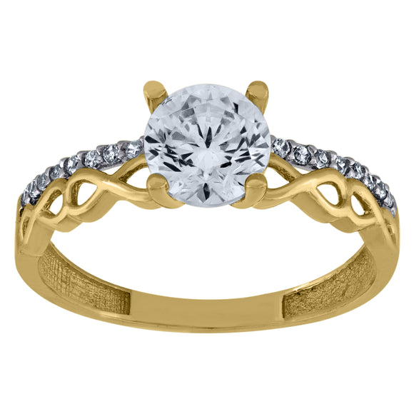 10kt Two-tone Gold Womens Round Cubic Zirconia Twisted Engagement Ring