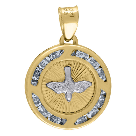 14kt Yellow Gold Unisex CZ Dove Peace Symbol Charm Pendant
